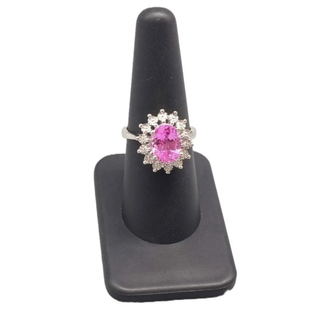 .925 SILVER DIAMOND & PINKISH GEMSTONE RING SIZE 7.25 4.3G (GNH022626)